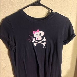 Paul Frank Black Tee with Pink Bow Skull Design